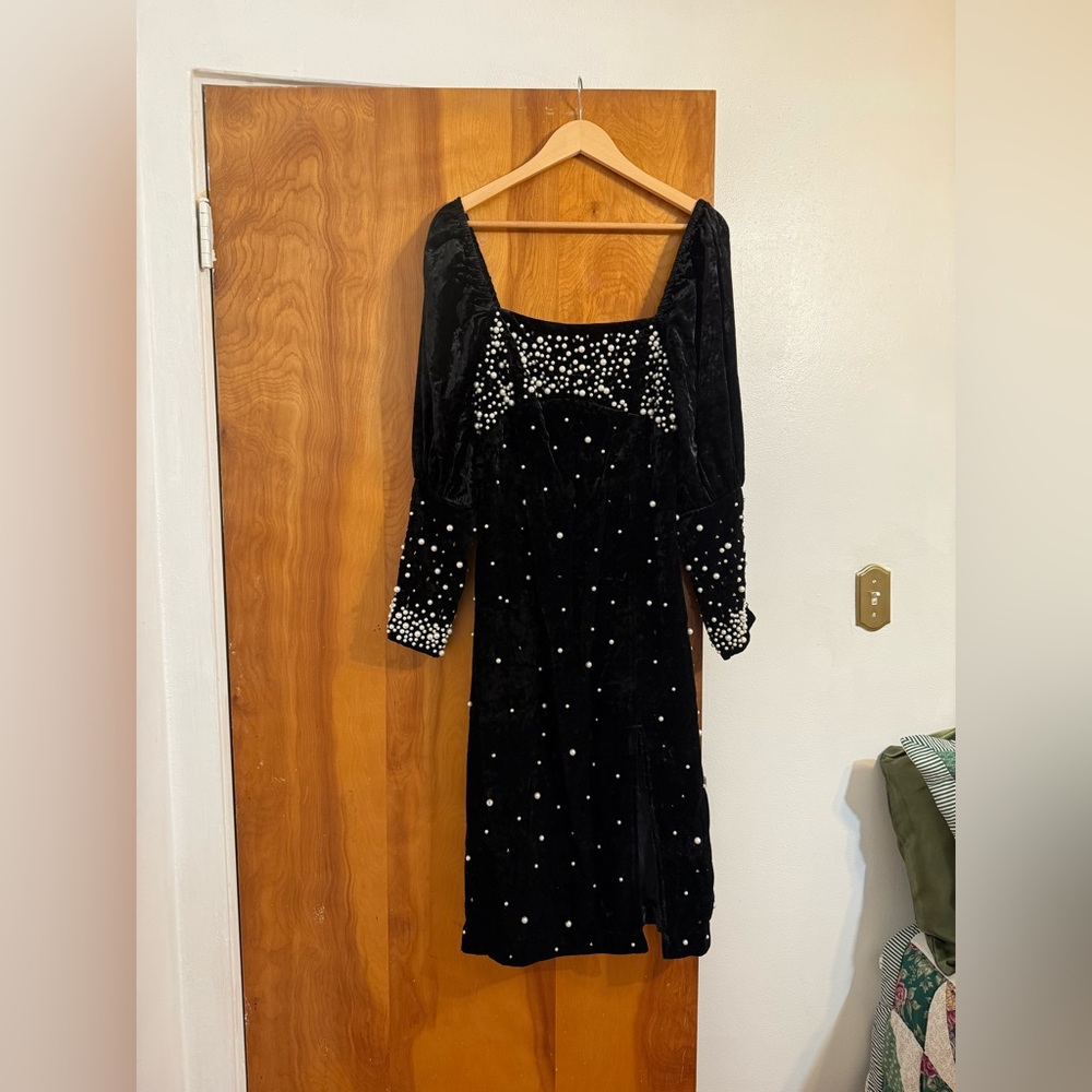 NWT Maeve Black Dress with Pearl Details